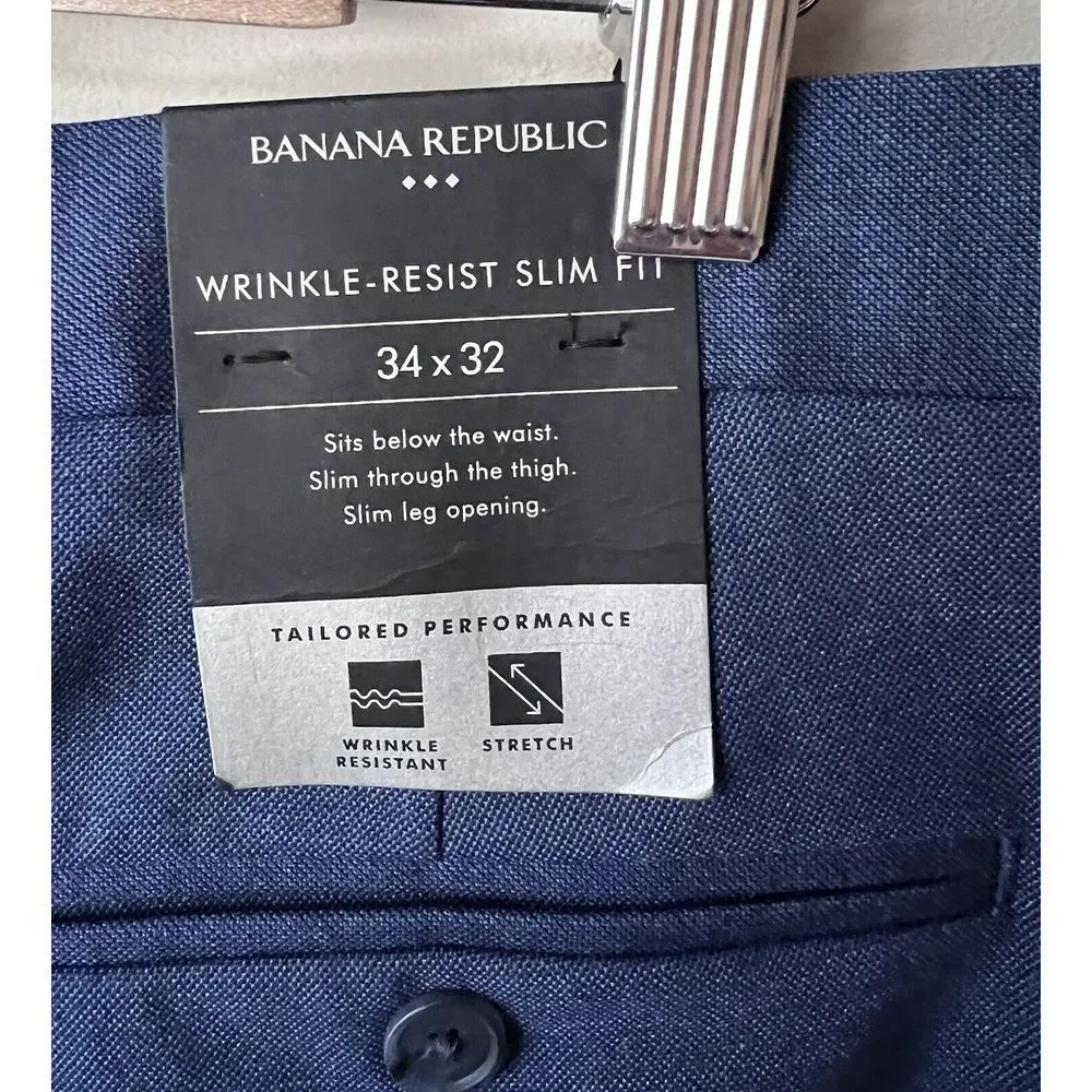 Banana Republic Pants Mens 34x32 Slim Fit Blue Wrinkle Resistant Trousers Casual